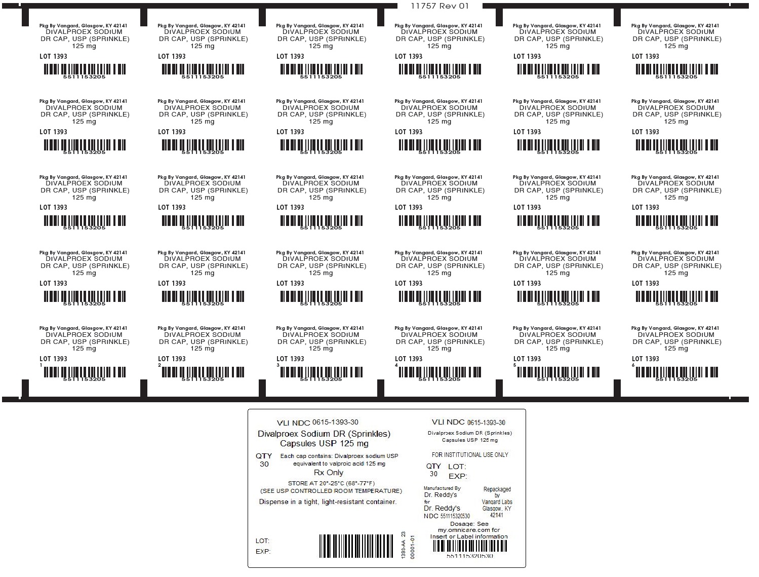 Divalproex Sodium DR Caps, USP 125mg unit dose label