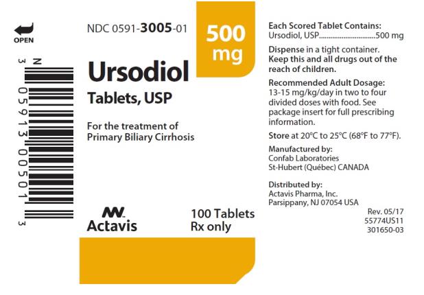 NDC: <a href=/NDC/0591-3005-01>0591-3005-01</a>
Ursodiol Tablets, USP 
500 mg
100 Tablets
Rx only
