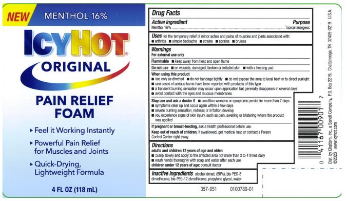 ICY HOT
ORIGINAL
PAIN RELIEF
FOAM
MENTHOL 16%
4 FL OZ (118 mL)
