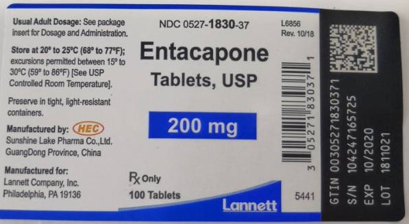 Entacapone Tablets USP 200 mg 100s Bottle Label