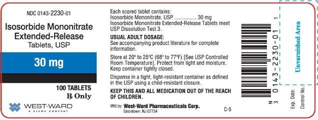 NDC: <a href=/NDC/0143-2230-01>0143-2230-01</a> Isosorbide Mononitrate Extended-Release Tablets, USP 30 mg 100 Tablets Rx Only