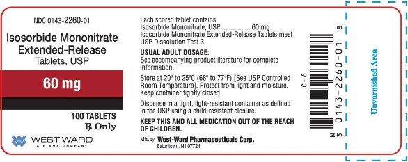 NDC: <a href=/NDC/0143-2260-01>0143-2260-01</a> Isosorbide Mononitrate Extended-Release Tablets, USP 60 mg 100 Tablets Rx Only