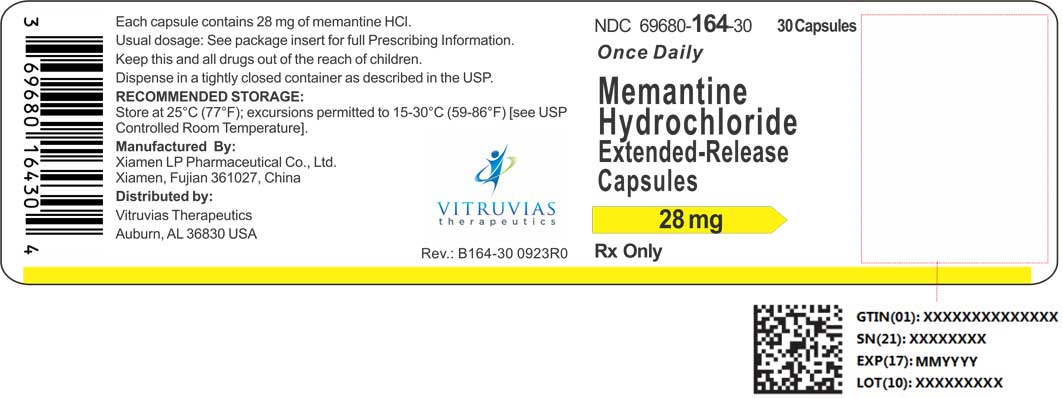 NDC: <a href=/NDC/69680-164-30>69680-164-30</a> 30 capsules Rx Only Once-Daily Memantine HCl Extended-Release Capsules 28 mg