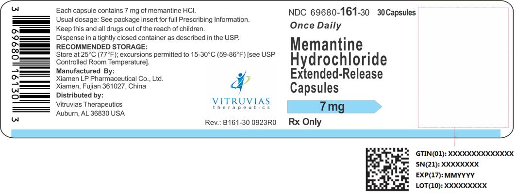 NDC: <a href=/NDC/69680-161-30>69680-161-30</a> 30 capsules Rx Only Once-Daily Memantine HCl Extended-Release Capsules 7 mg