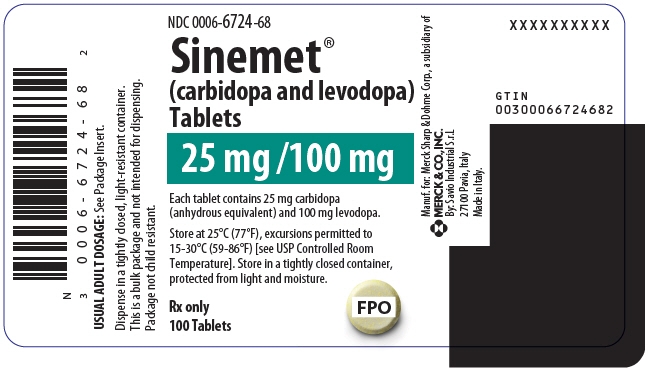 PRINCIPAL DISPLAY PANEL - 25 mg/100 mg Tablet Bottle Label - 6724-68
