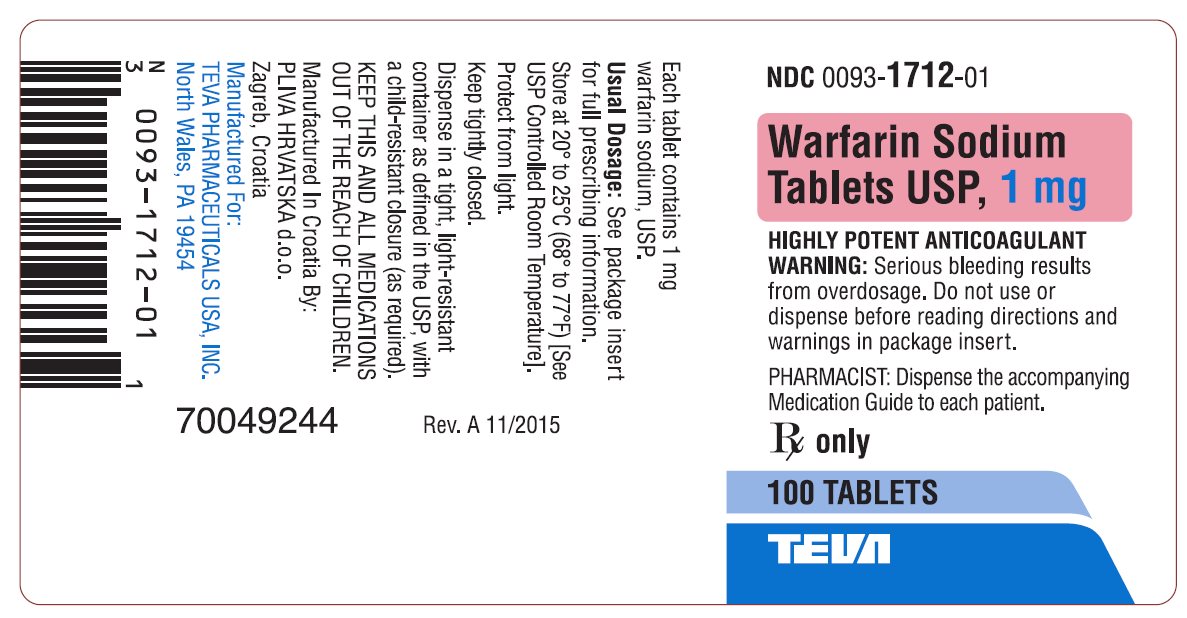 Warfarin Sodium Tablets USP 1 mg 100s Label