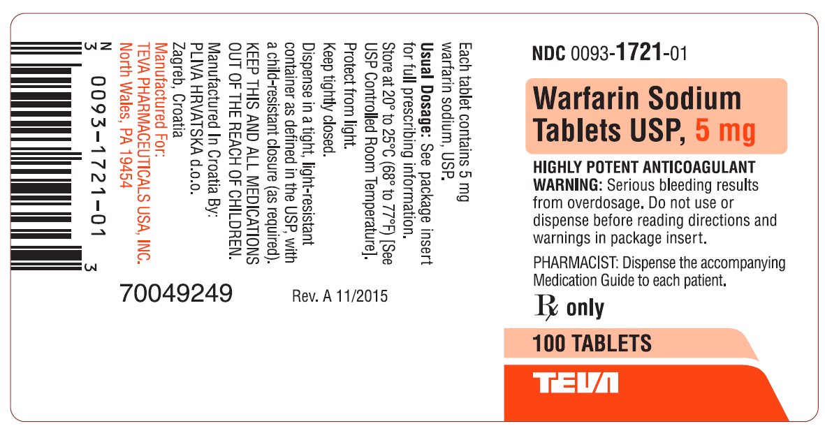 Warfarin Sodium Tablets USP 5 mg 100s Label