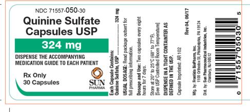 Principal Display Panel
 NDC: <a href=/NDC/71557-050-30>71557-050-30</a>
Quinine Sulfate Capsules USP
324 mg
DISPENSE THE ACCOMPANYING MEDICATION GUIDE TO EACH PATIENT
Rx Only
30 Tablets
SUN PHARMA
