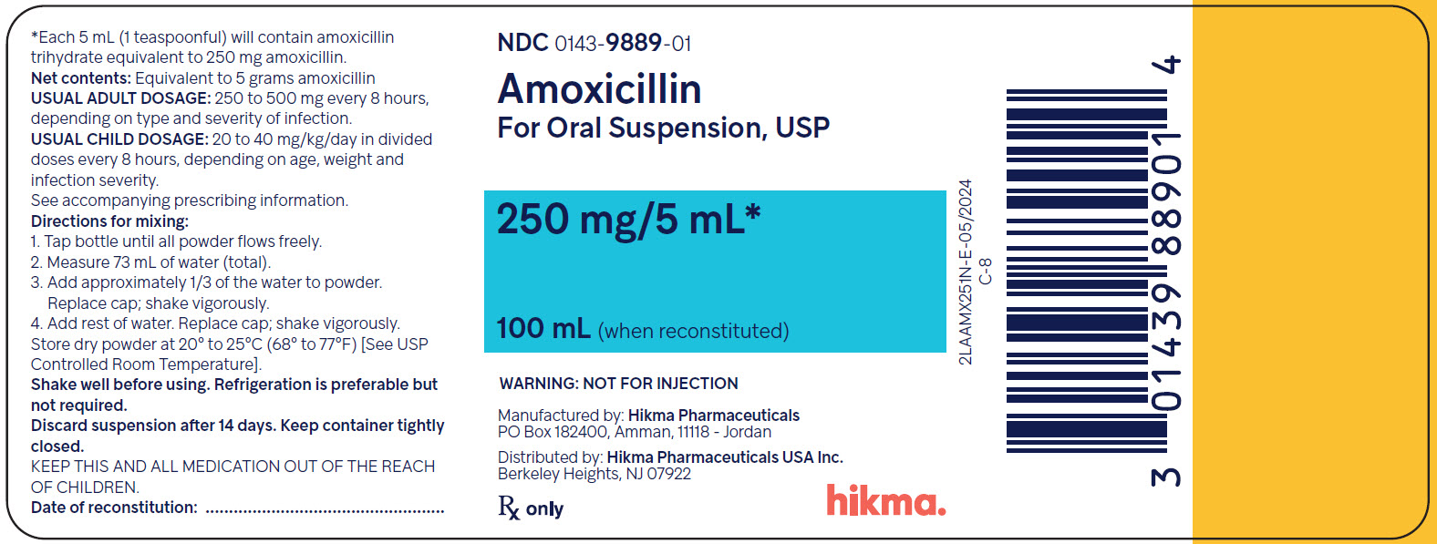 Amoxicillin for Oral Suspension 250mg per 5 mL 