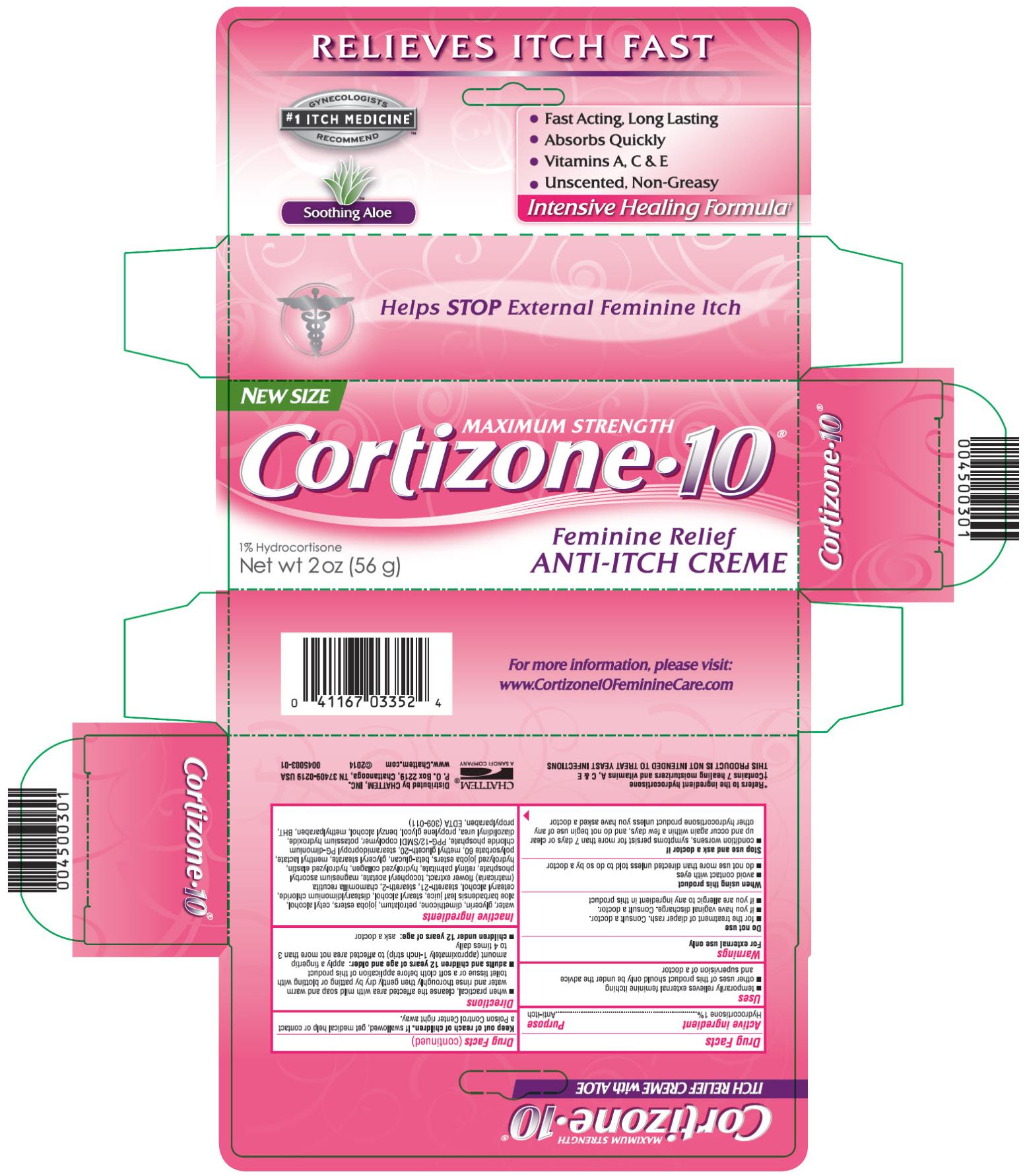 Maximum Strength Cotizone 10® Feminine Relief Anti-Itch Creme 1% Hydrocortisone Net wt 2 OZ (56 g)