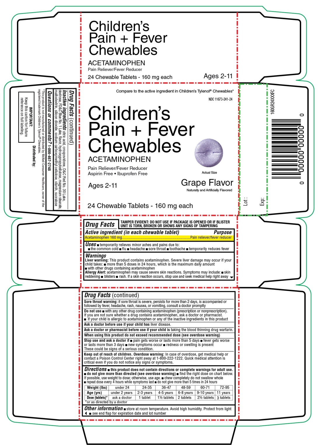 Children's Pain Fever Chewables Grape Flavor 24 Tablets