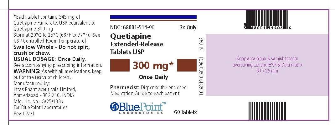 Quetiapine Extended-Release Tablets 300mg (NDC: <a href=/NDC/68001-514-06>68001-514-06</a>) 