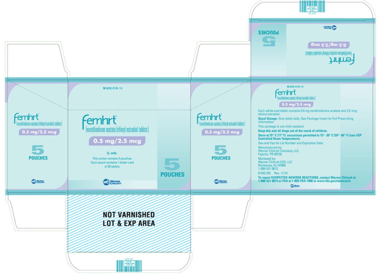 femhrt
(norethindrone acetate/ethinyl estradiol tablets)
0.5 mg/2.5 mcg
NDC: <a href=/NDC/0430-0145-14>0430-0145-14</a>
