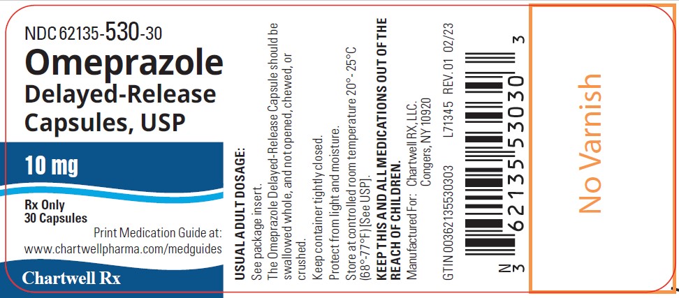 Omeprazole Delayed-Release Capsules, USP 10mg - NDC: <a href=/NDC/62135-530-30>62135-530-30</a> - 30's Bottle Label