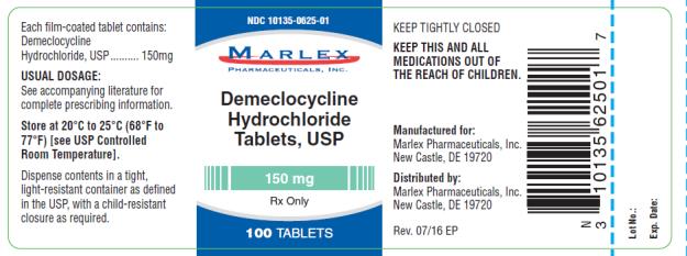 PRINCIPAL DISPLAY PANEL
NDC: <a href=/NDC/10135-0625-0>10135-0625-0</a>1
Marlex
Demeclocycline
Hydrochloride
Tablets, USP
150 mg
100 Tablets
Rx Only
