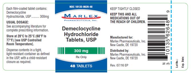 PRINCIPAL DISPLAY PANEL
NDC: <a href=/NDC/10135-0626-4>10135-0626-4</a>8
Marlex
Demeclocycline
Hydrochloride
Tablets, USP
300 mg
48 Tablets
Rx Only
