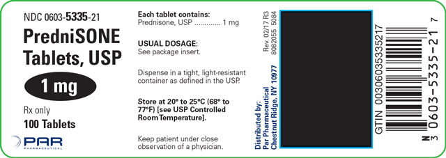 This is an image of a label for PredniSONE Tablets, USP 1 mg.