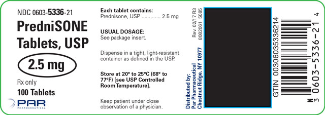 This is an image of a label for PredniSONE Tablets, USP 2.5 mg.