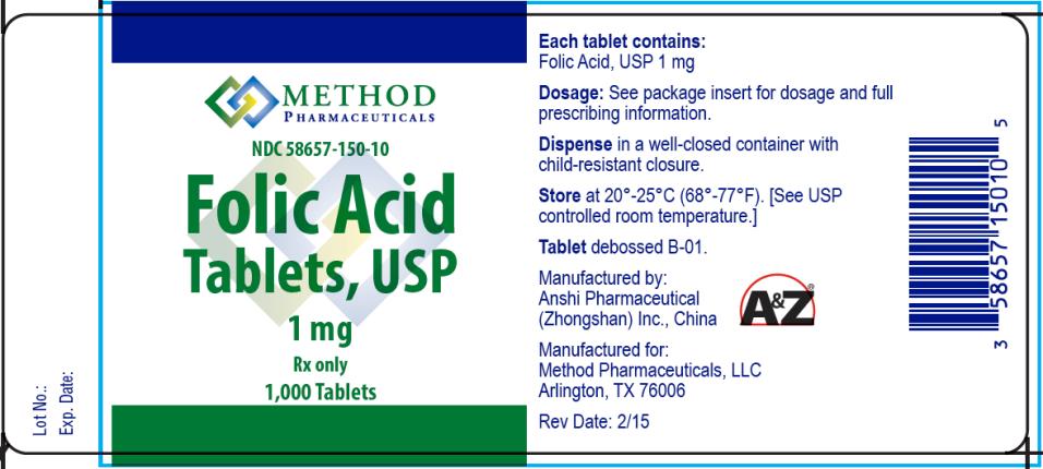 PRINCIPAL DISPLAY PANEL
NDC: <a href=/NDC/58657-150-10>58657-150-10</a>
Folic Acid
Tablets, USP
1 mg
Rx only
1,000 Tablets