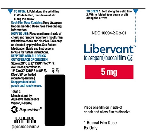 PRINCIPAL DISPLAY PANEL
Rx Only
NDC: <a href=/NDC/10094-305-01>10094-305-01</a>
Libervant
(diazepam) buccal film
5 mg
1 Buccal Film Dose 
