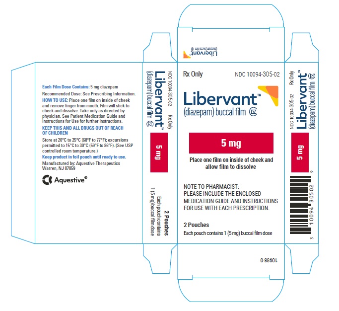 PRINCIPAL DISPLAY PANEL
Rx Only
NDC: <a href=/NDC/10094-305-02>10094-305-02</a>
Libervant
(diazepam) buccal film
5 mg
2 Pouches 
