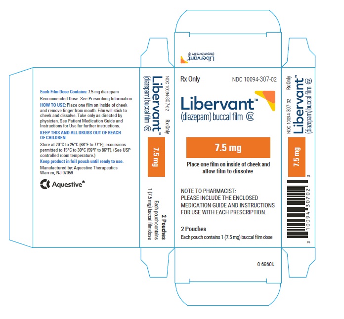 PRINCIPAL DISPLAY PANEL
Rx Only
NDC: <a href=/NDC/10094-307-02>10094-307-02</a>
Libervant
(diazepam) buccal film
7.5 mg
2 Pouches 
