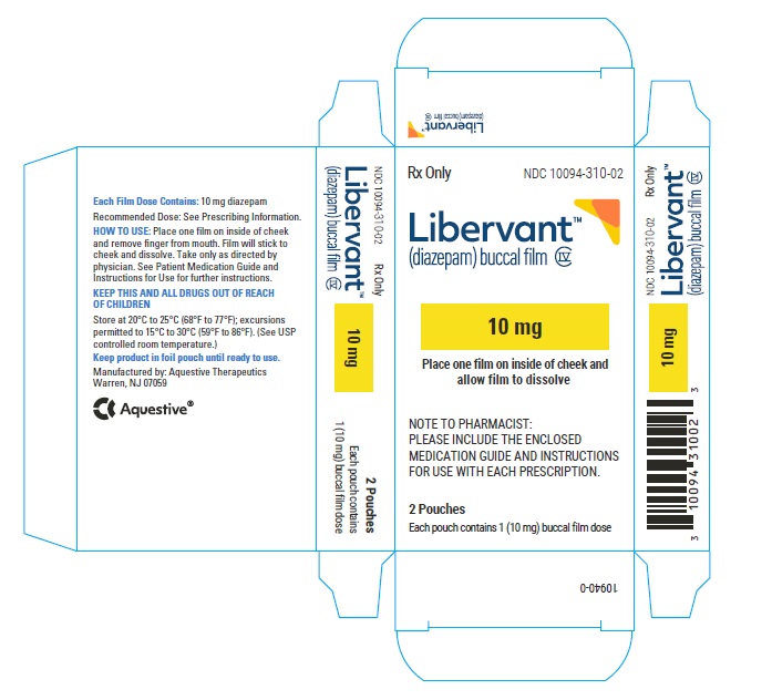 PRINCIPAL DISPLAY PANEL
Rx Only
NDC: <a href=/NDC/10094-310-02>10094-310-02</a>
Libervant
(diazepam) buccal film
10 mg
2 Pouches 
