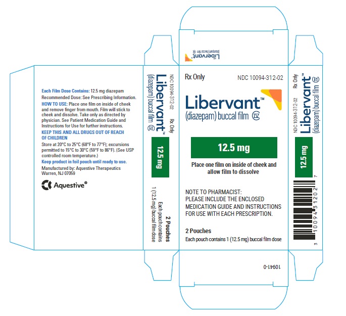PRINCIPAL DISPLAY PANEL
Rx Only
NDC: <a href=/NDC/10094-312-02>10094-312-02</a>
Libervant
(diazepam) buccal film
12.5 mg
2 Pouches 
