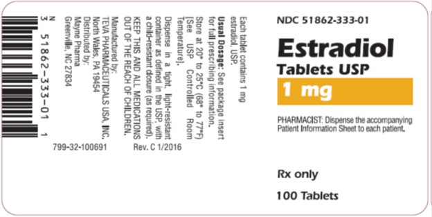 Estradiol Tablets USP 1 mg, 100s Label