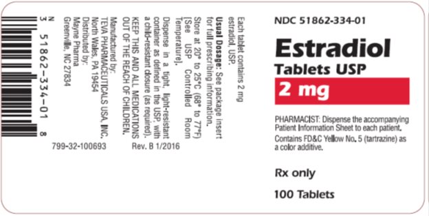 Estradiol Tablets USP 2 mg, 100s Label