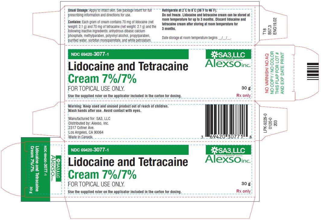 PRINCIPAL DISPLAY PANEL
NDC: <a href=/NDC/69420-3077-1>69420-3077-1</a>
Lidocaine and Tetracaine
Cream 7%/7%
30 g
Rx Only
