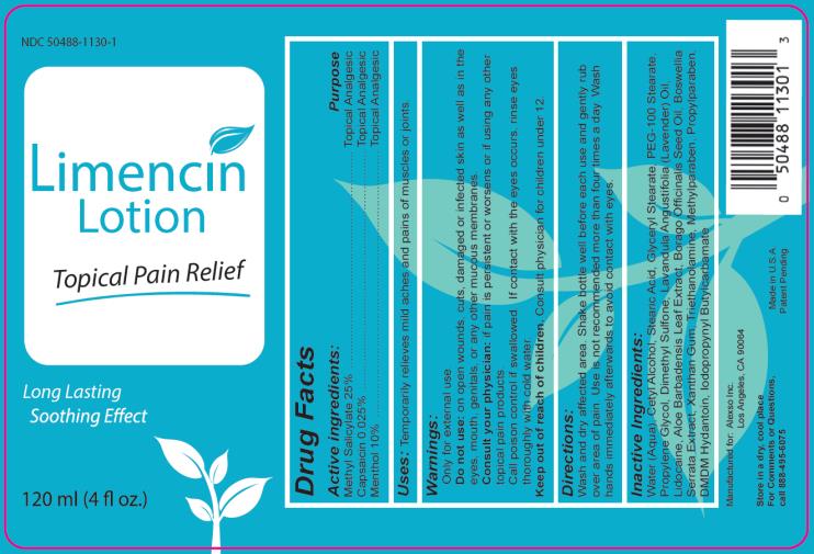 PRINCIPAL DISPLAY PANEL
NDC: <a href=/NDC/50488-1130-1>50488-1130-1</a>
Limencin
Lotion
Topical Pain Relief
120 ml (4 fl oz.)
