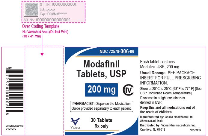 Modafinil Tablets USP,  200mg