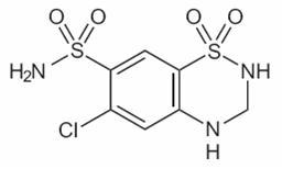 Hydrochlorothiazide structural formula.