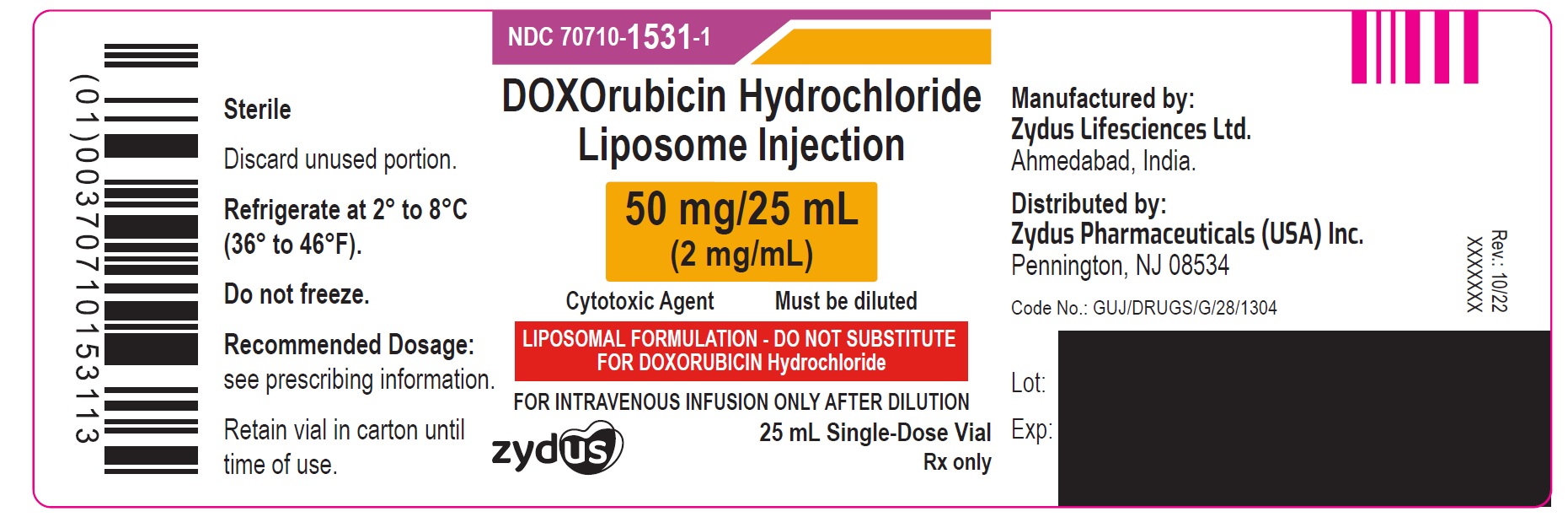 Doxorubicin HCL injection-25mL-container
