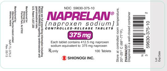 NDC: <a href=/NDC/59630-375-10>59630-375-10</a>
NAPRELAN
(naproxen sodium)
CONTROLLED-RELEASED TABLETS
350 mg
Rx only 100 Tablets
SHIONOGI INC
