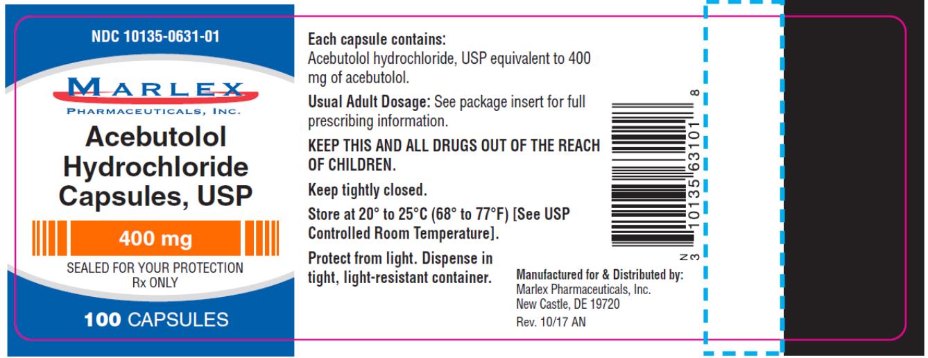 PRINCIPAL DISPLAY PANEL
NDC: <a href=/NDC/10135-0631-0>10135-0631-0</a>1
Acebutolol 
Hydrochloride
Capsules, USP
400 mg
100 CAPSULES
Rx Only
