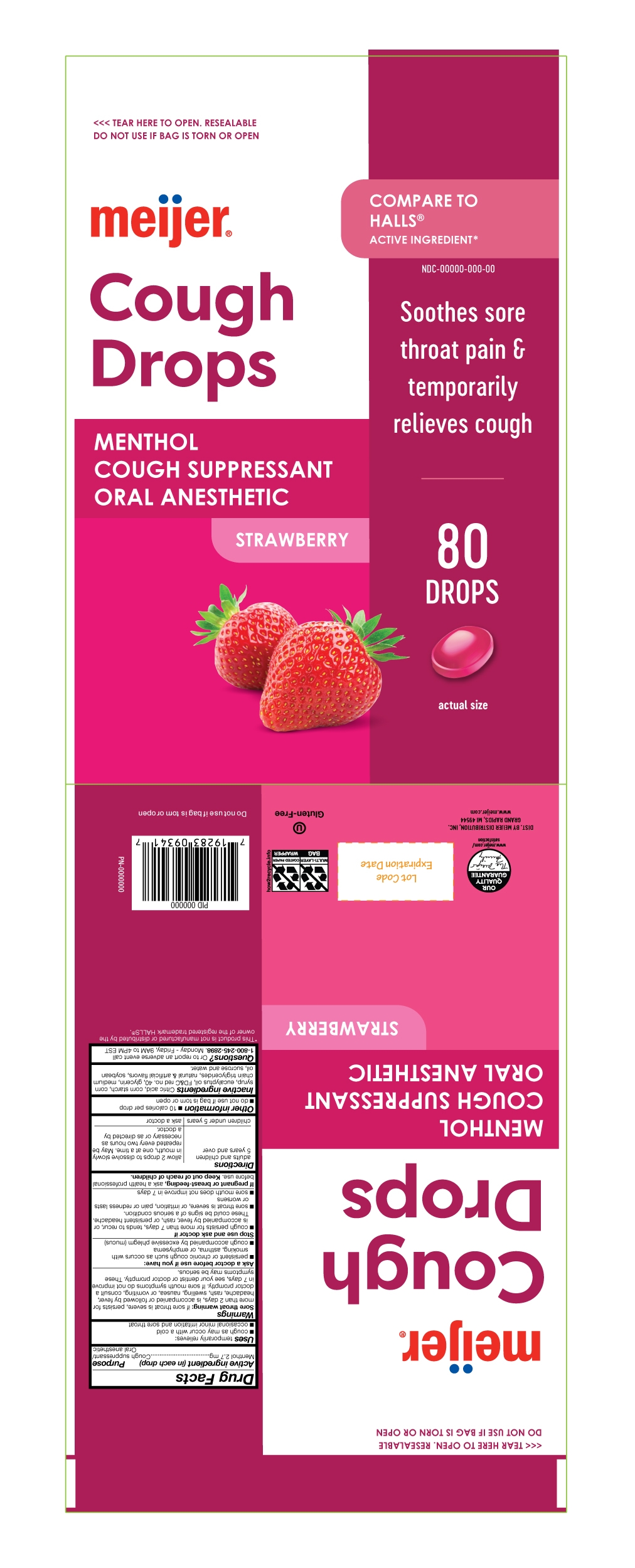 Meijer Strawberry 80ct Cough Drops