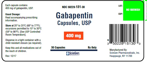 Gabapentin Capsules, USP 400 mg - 30 capsules label
