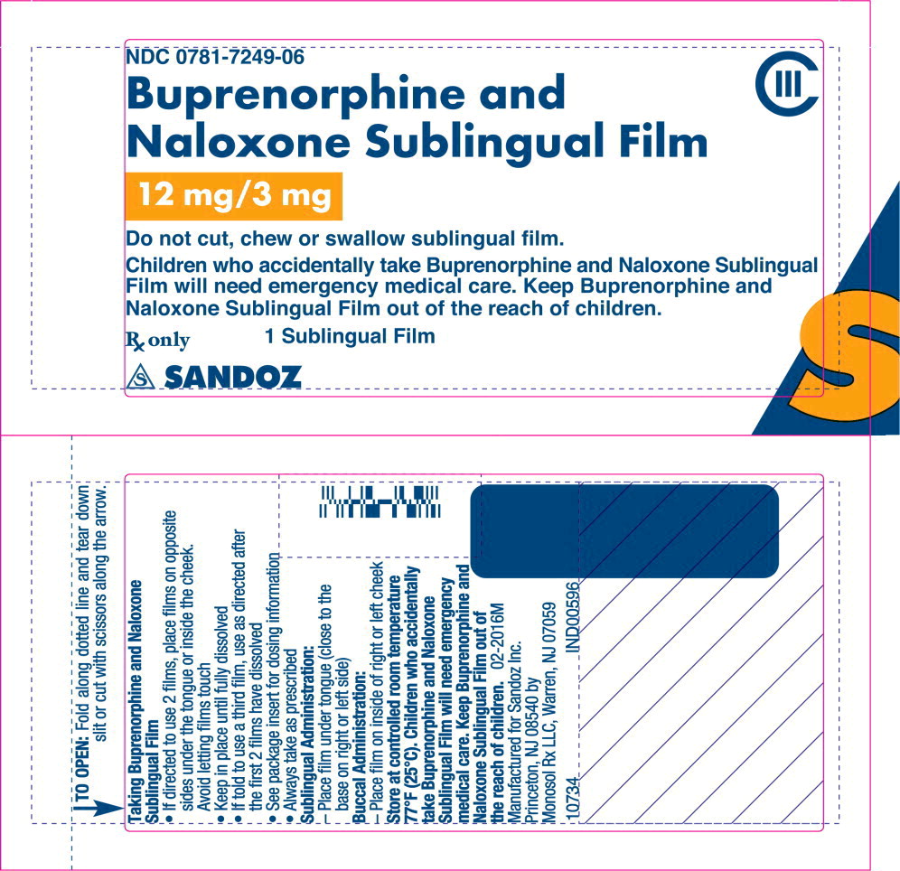 Principal Display Panel - Buprenorphine and Naloxone Sublingual Film 12 mg/3 mg Pouch Label
