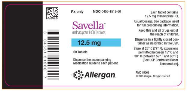 PRINCIPAL DISPLAY PANEL
Rx Only
NDC: <a href=/NDC/0456-1512-60>0456-1512-60</a>
Savella
(milnacipran HCI) Tablets
12.5 mg
60 Tablets
