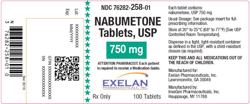 This is a picture of the label Nabumetone tablets, USP, 750 mg, 100 count