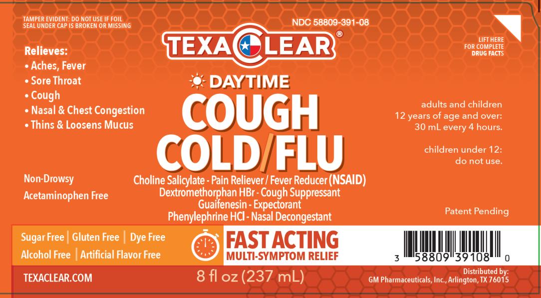 PRINCIPAL DISPLAY PANEL
NDC: <a href=/NDC/58809-391-08>58809-391-08</a>
TEXACLEAR 
DAYTIME 
COUGH 
COLD & FLU
8 fl oz (237 mL)
