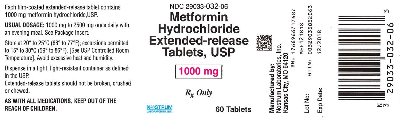 NDC: <a href=/NDC/29033-032-06>29033-032-06</a> Metformin hydrochloride extended-release tablets 1,000 mg/tablet 60 TABLETS Rx only