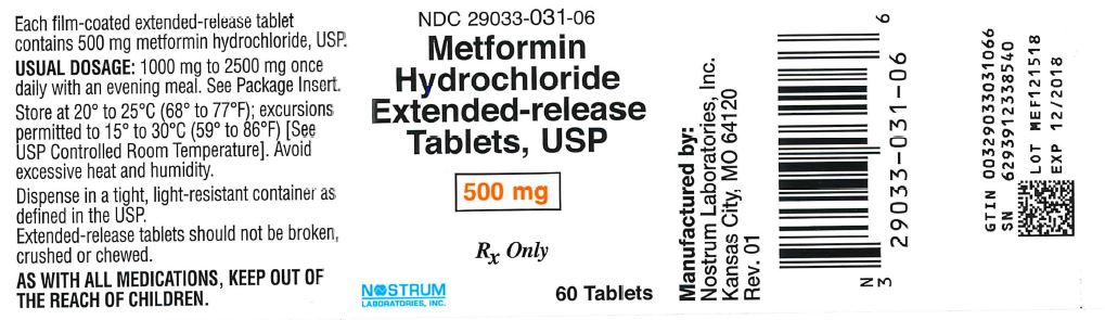 NDC: <a href=/NDC/29033-031-06>29033-031-06</a> Metformin hydrochloride extended-release tablets 500 mg/tablet 60 TABLETS Rx only