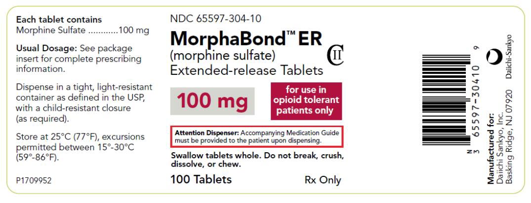 PRINCIPAL DISPLAY PANEL NDC: <a href=/NDC/65597-304-10>65597-304-10</a> MorphaBond ER (morphine sulfate) Extended-release Tablets 100 mg 100 Tablets Rx Only