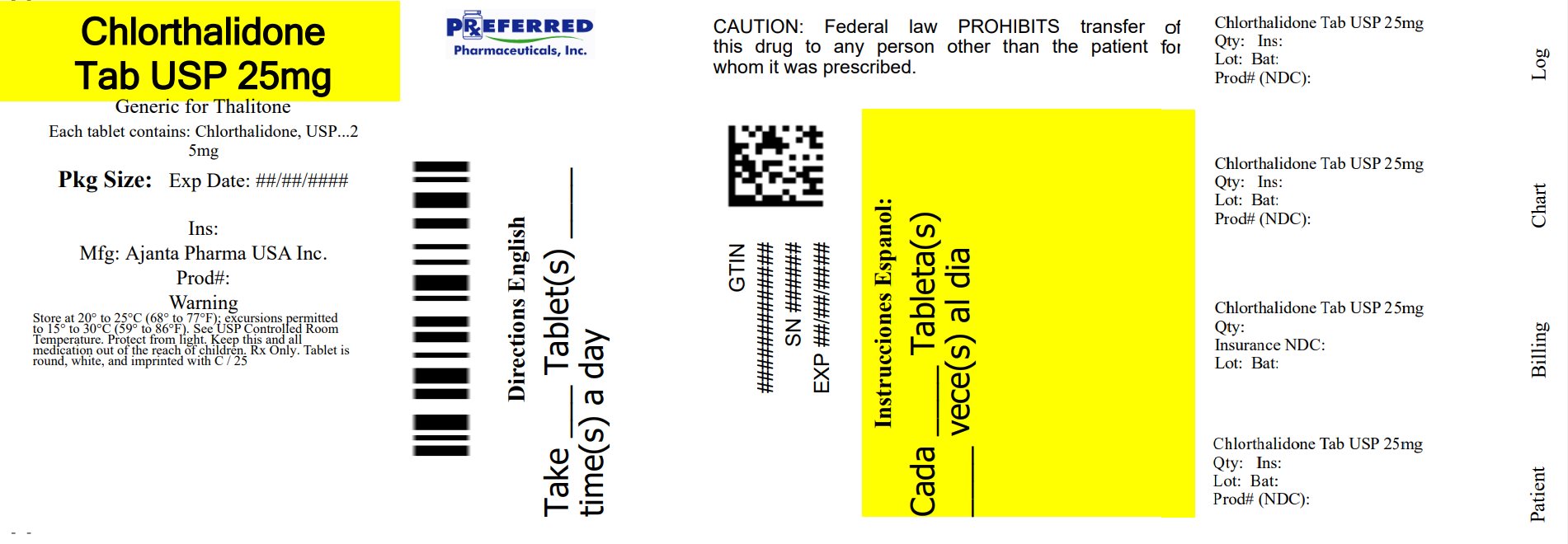 Chlorthalidone Tab USP 25mg 