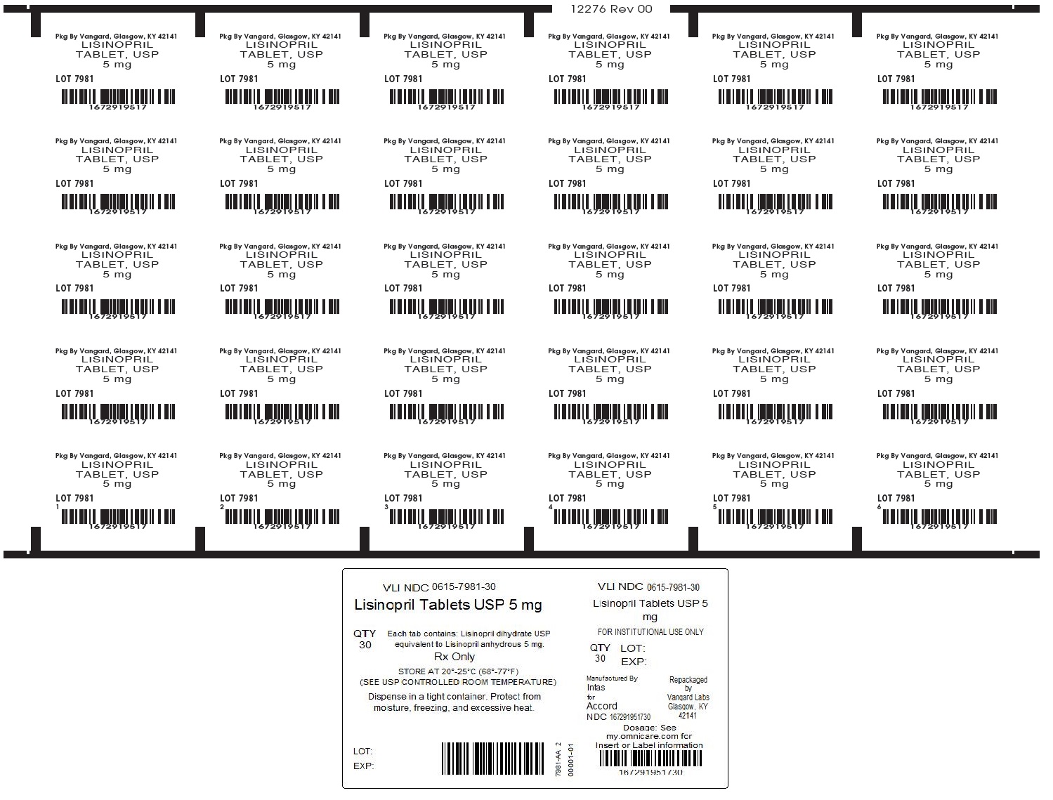 Unit dose label Lisinopril 5mg