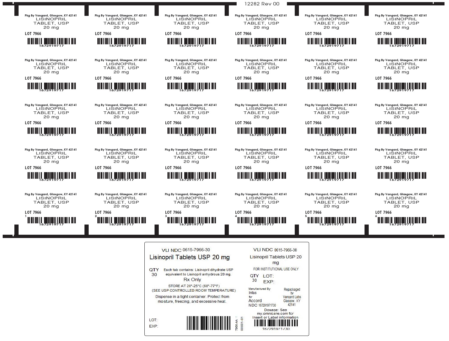 Lisinopril 20mg unit-dose label