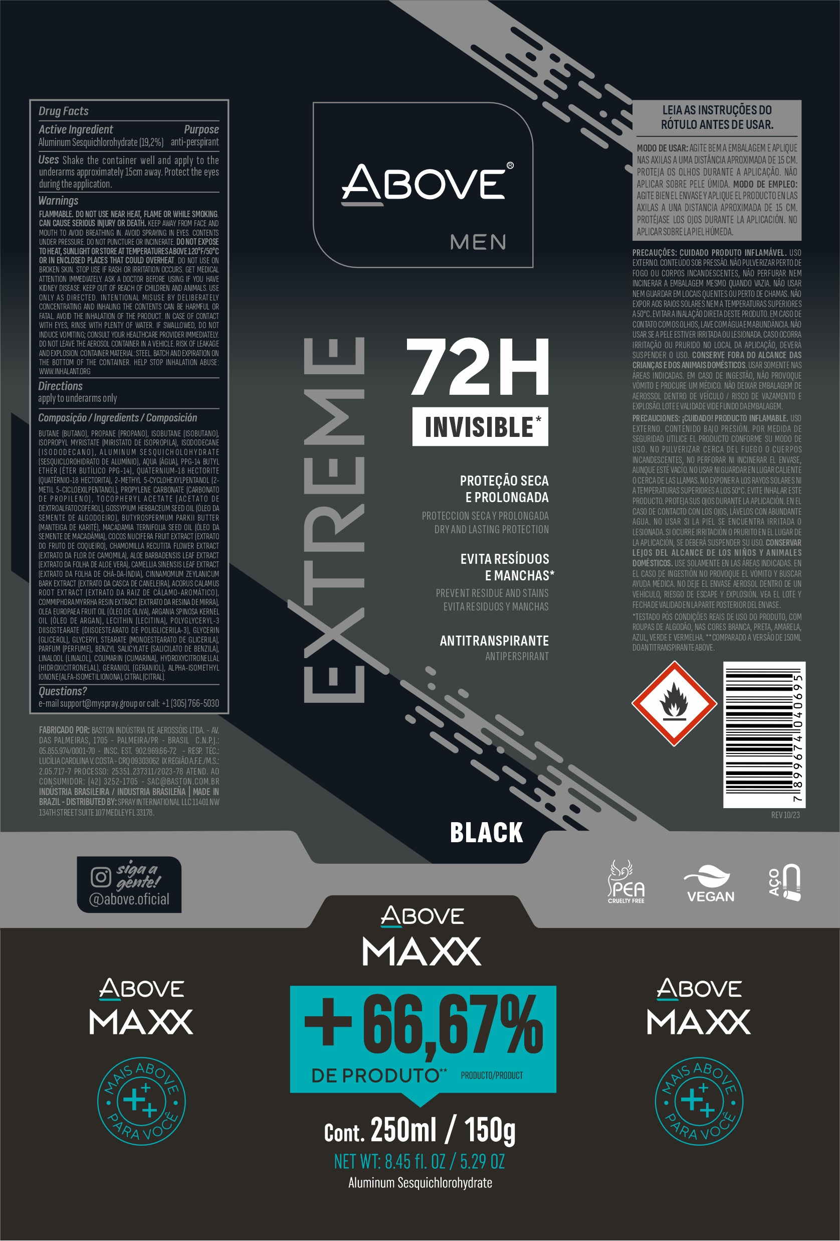 ABOVE EXTREME MEN BLACK ANTIPERSPIRANT DEODORANT 72H SPRAY MAXX